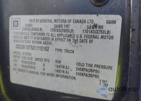 1999 Chevrolet Silverado K1500 from USA, damaged, VIN 2GCEK19T5X1115162